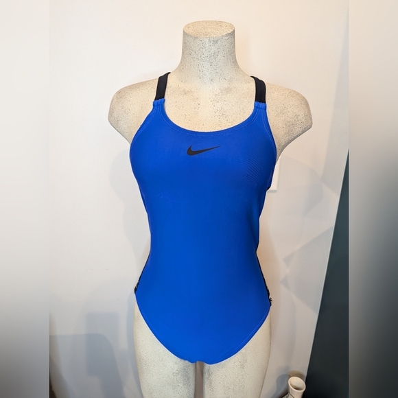 Nike Women's Racerback one piece Blue Swimsuit.Size 12 fits 8/10 NWOT - Picture 4 of 7